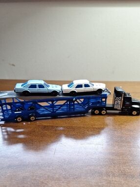 Blue Toy Car Carrier Truck with Two Small Cars - Kids Toys, High Speed # W8